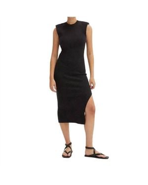 Crescent Power Shoulder Ribbed Knit Maxi Dress - Black