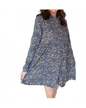 Umgee With The Wildflowers Corduroy Dress - Blue