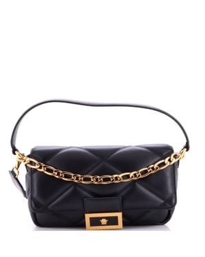 Versace La Medusa Flap Shoulder Bag Padded Quilted Leather Medium - Blue