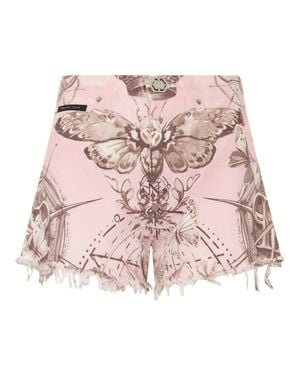 Philipp Plein Madeira Fit Shorts Butterfly Tattoo - Pink