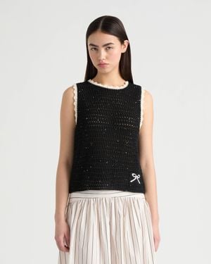 NVLT Sleeveless Crochet Sweater With Sequins - Black
