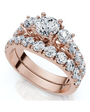 Pompeii3 1 3/4Ct 3-Stone Diamond Engagement Wedding Ring Set 14K Or Pt Lab Grown - Pink