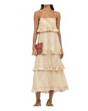 Oliphant Tie Strap Ruffle Midi Dress - Natural