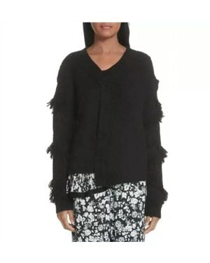 Yigal Azrouël Cold Shoulder Fringe Mixed Media Sweater - Black