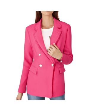 Karl Lagerfeld Fringe Tweed One-Button Blazer - Pink