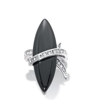 Palmbeach Jewelry Wrapped Marquise Onyx And Crystal Platinum-Plated Ring - Gray