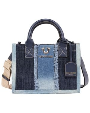 TRUE RELIGION Frayed Denim Modern Tote With Removable Strap - Blue