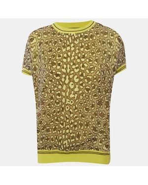 Roberto Cavalli Montenapoleone Animal Printed Silk & Knit Paneled T-Shirt - Yellow