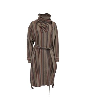 Acne Studios Belted Striped Midi Shirt Dress - Brown