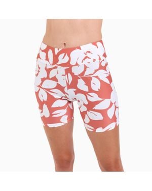 Calypsa Plus High Waisted Mid-Thigh Swim Shorts - Red