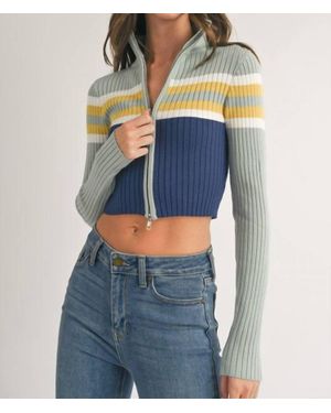 Klesis Crop Stripe Zip Pullover - Blue