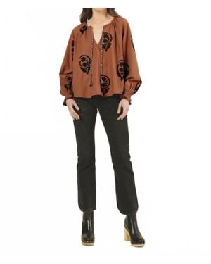 Omika Riviera Draped Neck Blouse - Brown