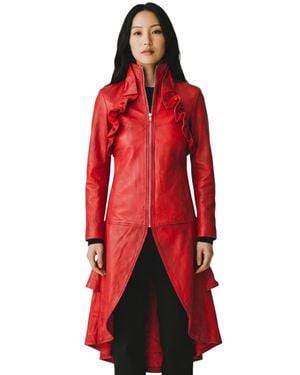 Infinity Leather Goth Leather High Collar Victorian Flare Tailcoat - Red