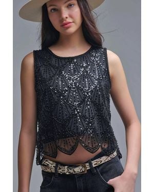 Q2 Chic Sequin Cropped Top - Blue