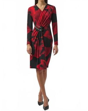 Joseph Ribkoff Abstract Print Faux Wrap Long Sleeves Dress - Red