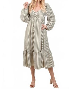 In February Stripe Ruched Midi Dress - Natural