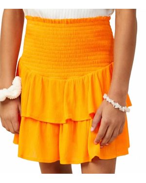 Hayden LA Girls Smocked Ruffle Tier Mini Skirt - Orange