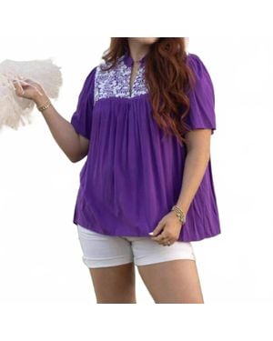 Layerz Clothing Embroidered Ruffle Collar Top - Purple