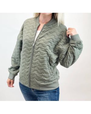 Be Cool Comfy Wave Quilted Bomber Jacket - Green
