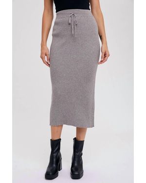 Bluivy Ribbed Knit Midi Skirt - Gray