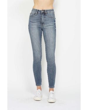 TRUEDAMES Full Size Tummy Control Contrast Wash Skinny Jeans - Blue