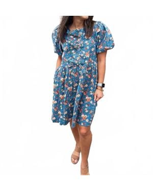Easel Denim Floral Dress - Blue