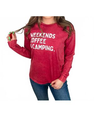 Oat Collective Camping & Coffee Cotton Long Sleeve Graphic Tee - Red