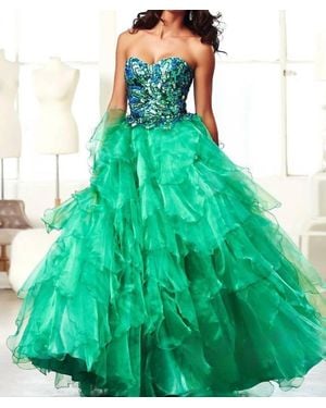 Mac Duggal Sequin Tulle Prom Dress - Green