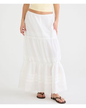 Aéropostale Pintuck & Lace Tiered Maxi Skirt - White