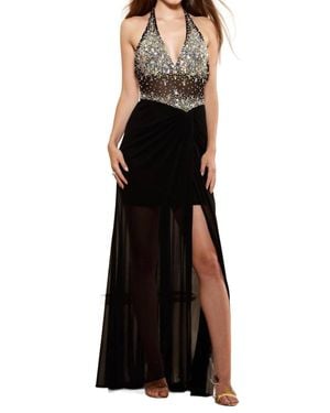 Terani Plunging Beaded Halter Prom Dress - Black
