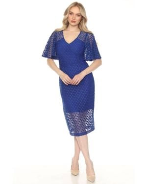 Joseph Ribkoff Guipure Lace-Flutter Sleeve Midi Sheath Dress - Blue