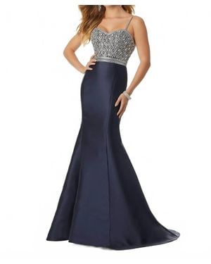 Paparazzi by Mori Lee Beaded Larissa Satin Mermaid Gown - Blue