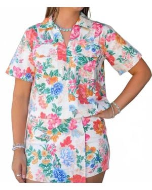Karlie Floral Denim Pocket Top - White