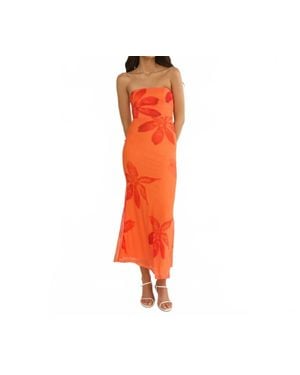 One And Only Collective Risa Strapless Floral Midi Dress - Orange