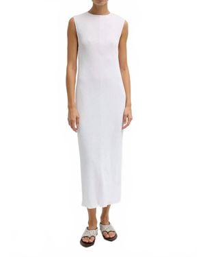 Tibi Plisse Sleeveless Bias Dress - White