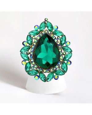 Fashnzfab Teardrop Stone Centered Round Marquise Stone Trimmed Stretch Ring - Green