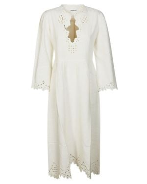 Isabel Marant Tianny Eyelet Embroidered Scalloped Day Dress - White