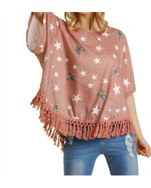Umgee Star Print Tassel Top - Red