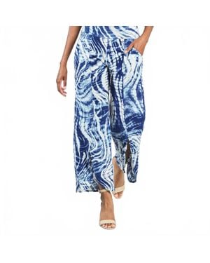 Clara Sunwoo Crepe Knit Front Slit Ankle Petal Pant - Blue