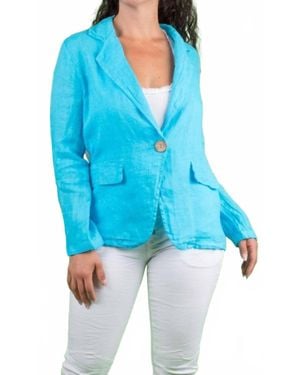 Gigi Moda Sabrina Linen Long Sleeve Blazer - Blue