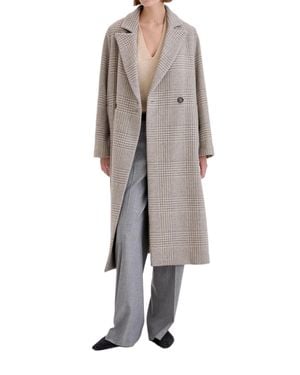 Biancalancia Classic Plaid Notched Lapel Long Coat - Gray