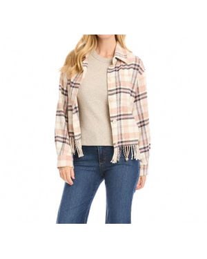 Karen Kane Rose Plaid Fringe Shirt Jacket - Blue