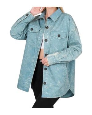 Zenana Oversized Vintage Washed Shacket - Blue