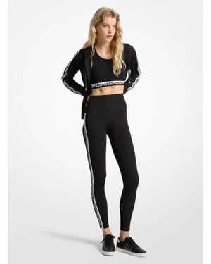 Michael Kors Outlet Stretch Knit Logo Tape High-Waisted Leggings - Black