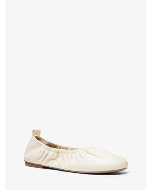 Michael Kors Bri Ruched Leather Ballet Flat - White