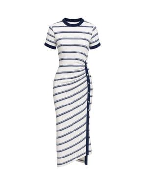 Riviera Short Sleeve Knit Dress With Stripe Pattern - White