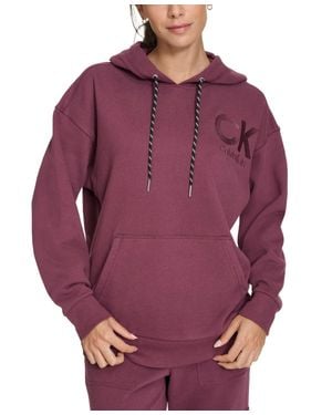 Calvin Klein Eco Fleece Hoodie Garnet Long Sleeve Pullover Fts376 - Purple