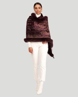 Gorski Printed Cashmere Stole With Fox Tape Top And Bottom - Red