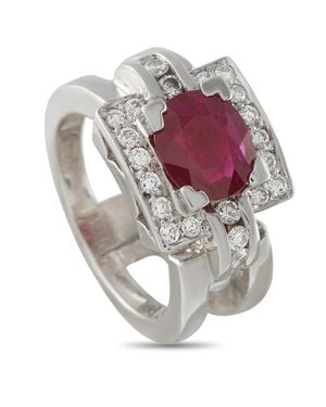 LB Exclusive 18K 0.48Ct Diamond And Ruby Square Halo Cocktail Ring Mf04-062926 - Metallic