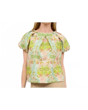 Ivy Jane Print Pleated Neck Top - Yellow